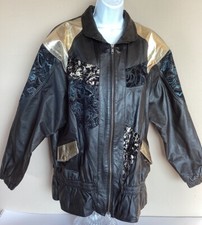 Chaqueta Vanna Blanca Para Mujer Negra Dorada Talla XL Vintage Cuero Retazos segunda mano  Embacar hacia Mexico