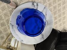 Mesa decorativa de vidro azul cobalto 8" tigela de frutas lindo design com alças comprar usado  Enviando para Brazil