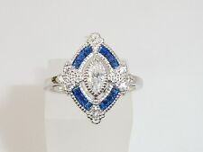 Usado, Anel feminino prata esterlina 925 corte marquesa sólido anel de safira branca e azul comprar usado  Enviando para Brazil