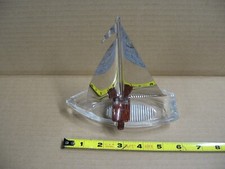 Cinzeiro recipiente de doces vintage barco de vidro com velas de metal excelente estado comprar usado  Enviando para Brazil