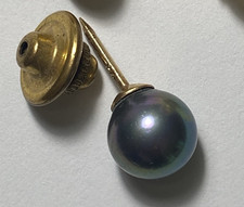 Tachuela de corbata 9 mm negra - perla verde con poste de oro 14k y pasador de montaje segunda mano  Embacar hacia Mexico