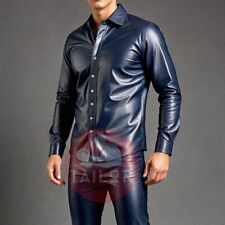 Conjunto social masculino calça e camisa couro de cordeiro couro de cordeiro genuíno azul marinho causal, usado comprar usado  Enviando para Brazil