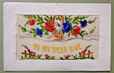 Extrator de cartão postal arte vintage 1919 cesta de flores bordada TO MY QUERIDA GIRL em estado quase perfeito comprar usado  Enviando para Brazil