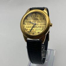 Relógio de couro preto Guess tom dourado aço inoxidável bateria nova funcionando comprar usado  Enviando para Brazil