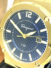 Relógio masculino Salvatore Ferragamo F-80 quartzo suíço ouro mostrador azul borracha preta, usado comprar usado  Enviando para Brazil