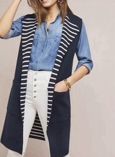 Colete Suéter Anthropologie Moth Longline Listra Azul Branco OS Náutico Preppy, usado comprar usado  Enviando para Brazil