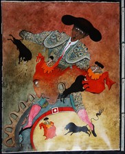 #2 Joseph Bayol Walka byków Obraz 1977 Malarstwo lazurowe Tourada corrida de toros na sprzedaż  Wysyłka do Poland