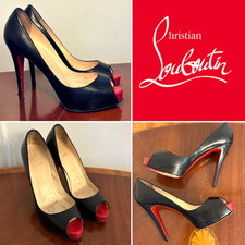 Sapatos de salto LOUBOUTIN plataforma de couro preto muito prive peep-toe 37,5/EUA 7,5 comprar usado  Enviando para Brazil
