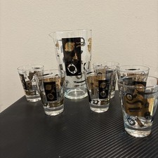 Antigo 6 copos de bar automotivos industriais do meio do século com jarro dourado/preto RARO comprar usado  Enviando para Brazil