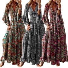Usado, Vestido maxi camiseta vestido longo manga comprida vestido de praia férias BOHO ↷ comprar usado  Enviando para Brazil