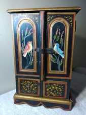Antigo Armário de Madeira Fino Hd/Ptd Joias Casamento 14 Ptd Pássaros A/O 4 Gavetas 15" T  comprar usado  Enviando para Brazil