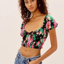 Blusa crop top floral For Love & Lemons Becca puff decote namorada XS comprar usado  Enviando para Brazil