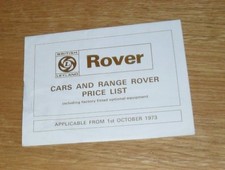 Rover price list for sale  FAREHAM