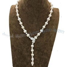 Colar de pérolas barrocas de água doce branco natural genuíno 9-10 mm fecho de folhas comprar usado  Enviando para Brazil