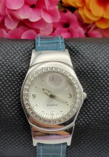 Vintage Avon Relógio de Quartzo Prata Redondo Mostrador Branco Cristal Acento 26mm comprar usado  Enviando para Brazil