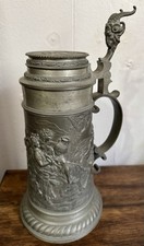 Usado, Cerveja alemã antiga de estanho 1 litro com tampa Stein alívio corpo moldado bacanal comprar usado  Enviando para Brazil