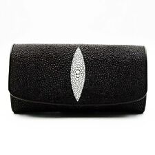 Nova bolsa carteira feminina de couro genuíno preto pele de raio tripla embreagem. comprar usado  Enviando para Brazil