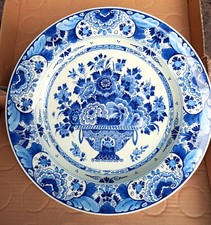 VINTAGE KOSZ NA KWIATY DELFT porcelanowy talerz ścienny TALERZ 35 cm niebieski biały '50 na sprzedaż  PL