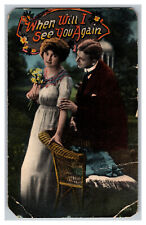 Cartão postal casal por cadeira de vime c1900s romântico vintage cartão de vista padrão, usado comprar usado  Enviando para Brazil