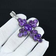 Usado, Brazilian Amethyst Gemstone Silver Handmade Cross Shape Pendant Pn-942 comprar usado  Enviando para Brazil