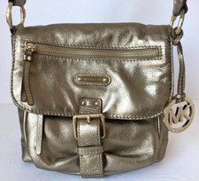 MICHAEL KORS BOLSA DE OMBRO DE COURO METÁLICO DOURADO ~ A-0808, alça de lona comprar usado  Enviando para Brazil