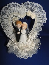 Novo Elegante Top de Bolo de Casamento Coração de Renda Porcelana Noiva e Noivo, smoking preto #104 comprar usado  Enviando para Brazil