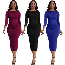 Vestido longo feminino plissado manga longa Bodycon slim fit vestido de festa elástico comprar usado  Enviando para Brazil