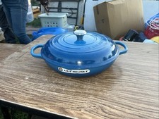 Forno holandês Le Creuset azul esmaltado ferro fundido braiser oval #32 com tampa comprar usado  Enviando para Brazil