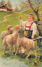 Usado, PC DE PÁSCOA EM RELEVO, MENINO NO BANCO COM COMIDA PARA 3 OVELHAS, pub. PFB #6733 ~ 1910s comprar usado  Enviando para Brazil