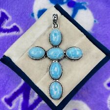 Pingente cruzado de prata esterlina 925 com pedra preciosa Larimar feito à mão comprar usado  Enviando para Brazil