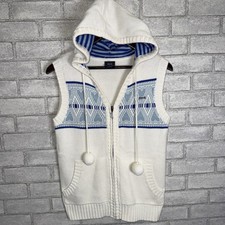 Usado, Colete de malha LeTigre branco com capuz feminino grande L zíper completo inverno pom vintage comprar usado  Enviando para Brazil