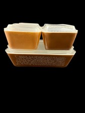 Pratos de geladeira vintage Pyrex Woodland marrom com tampas 501, 502, 503 - Conjunto de 4 comprar usado  Enviando para Brazil