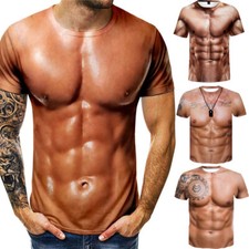 Camiseta para el torso manga corta con impresión digital 3D con estampado de tatuaje músculo fuerte para hombre segunda mano  Embacar hacia Mexico