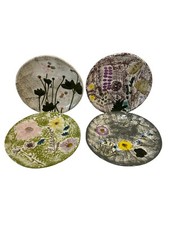 Conjunto de 4 pratos florais de grés pintados à mão multicoloridos verão sem marca 8" comprar usado  Enviando para Brazil