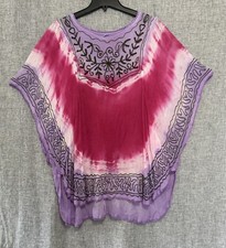 Poncho Feminino Tie Dye Cover Up Rosa/Roxo com Bordado Asa de Morcego -Sem Etiqueta 23"x33" comprar usado  Enviando para Brazil