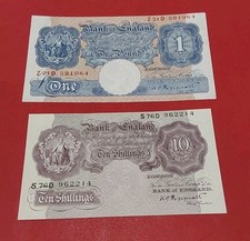 2 x Notas Peppiatt £1 Z21D Gef, 10/- S76D Gef, Notas Genuínas,  comprar usado  Enviando para Brazil