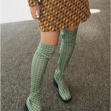NOVAS Botas Suzanne Rae Verde Xadrez Sobre o Joelho 38 EUA:8 comprar usado  Enviando para Brazil