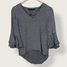 Blusa Zara Houndstooth Manga Babado Decote V Preta Branca Feminina Tamanho XS NOVA SEM ETIQUETAS, usado comprar usado  Enviando para Brazil