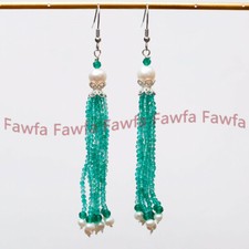 Brincos de gancho pendente de borla pérola branca pedras redondas verde aventurina facetado 3 mm comprar usado  Enviando para Brazil