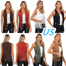 Colete feminino cowgirl hippie sem mangas jaqueta tops camurça sintética franja comprar usado  Enviando para Brazil
