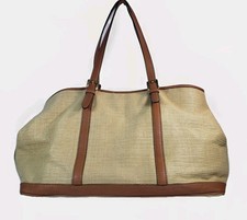 Bolsa tote Michael Kors grande Weekender palha bege acabamento em couro marrom, usado comprar usado  Enviando para Brazil