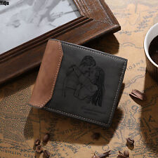 Cartera de cuero para hombres foto personalizada marrón negro para padre papá hijo regalo de cumpleaños segunda mano  Embacar hacia Mexico