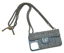 Capa CHANEL iPhone12Pro iPhone12 corrente de tweed iPhone capa Coco Mark azul claro, usado comprar usado  Enviando para Brazil