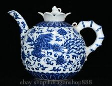 Chaleira Ming Xuande chinesa azul branca porcelana flor cabo Phoenix 10" comprar usado  Enviando para Brazil