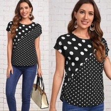 Blusa feminina Emery Rose preta branca bolinhas manga curta tamanho XL top mínimo, usado comprar usado  Enviando para Brazil