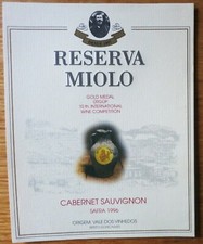 Etiquettes vin BRASIL Reserva MIOLO Cabernet Sauvignon SAFRA 1996  wine labels comprar usado  Enviando para Brazil