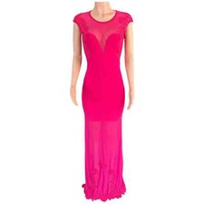 Vestido longo de malha de lycra rosa quente Y2k rosa ajustado vestido profundo V buraco na fechadura costas tamanho XS/S comprar usado  Enviando para Brazil