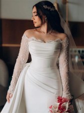 Elegante vestido de noiva sereia cetim fora do ombro maxi plus size vestidos de noiva, usado comprar usado  Enviando para Brazil