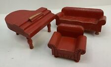 Conjunto de 3 peças de móveis para casa de bonecas Strombecker madeira piano, sofá e braço mini vermelho, usado comprar usado  Enviando para Brazil