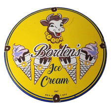Placa de porcelana vintage de sorvete Borden - Bomba de gás placa de serviço de leite de vaca leite comprar usado  Enviando para Brazil